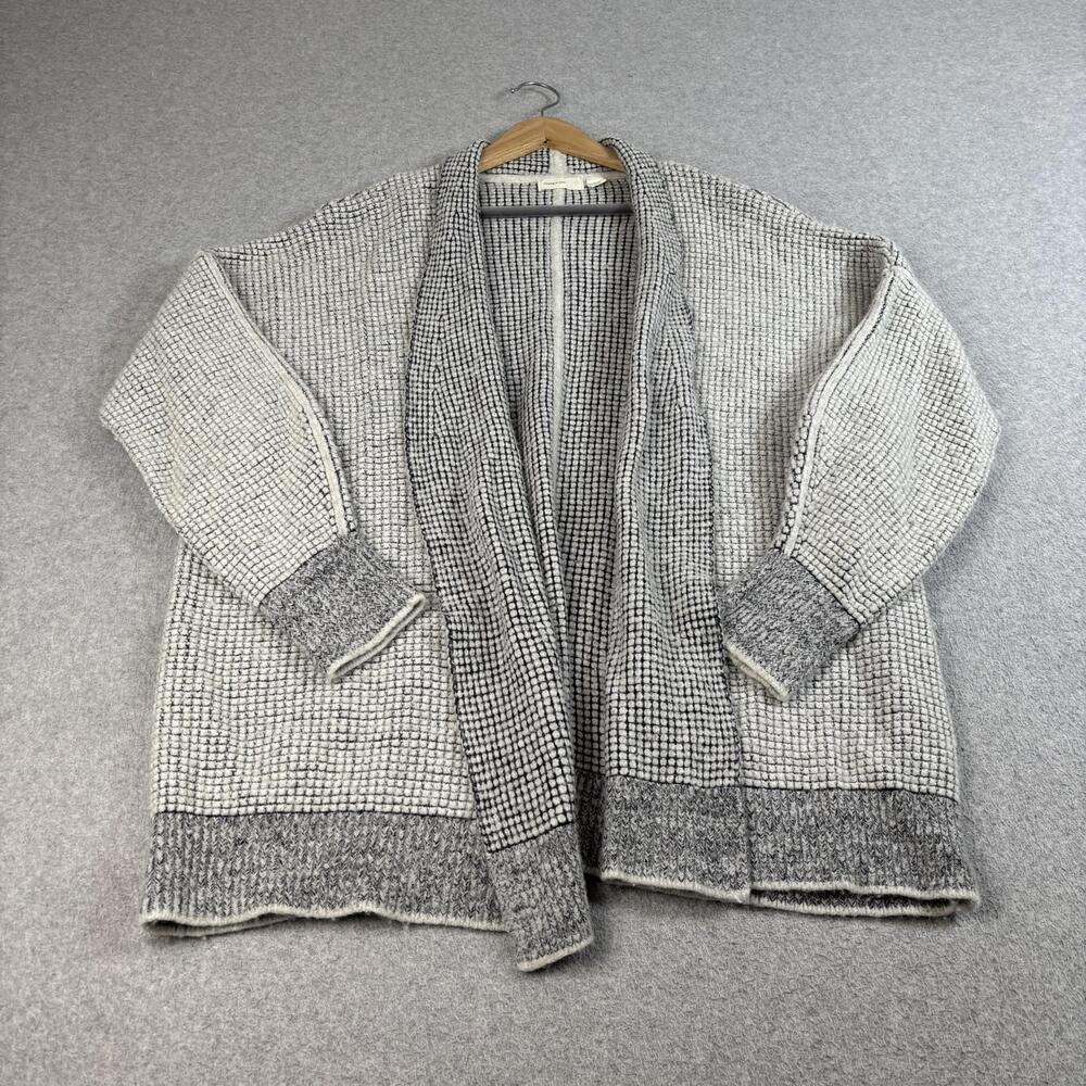 Sleeping On Snow Sweater Women L Gray Cardigan Waffle Knit Open Lagenlook Boho